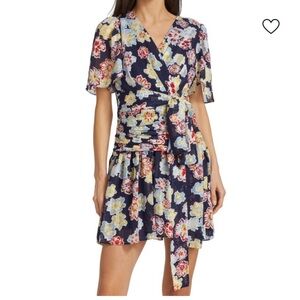 Vibrant Floral Midi Dress with Ruching